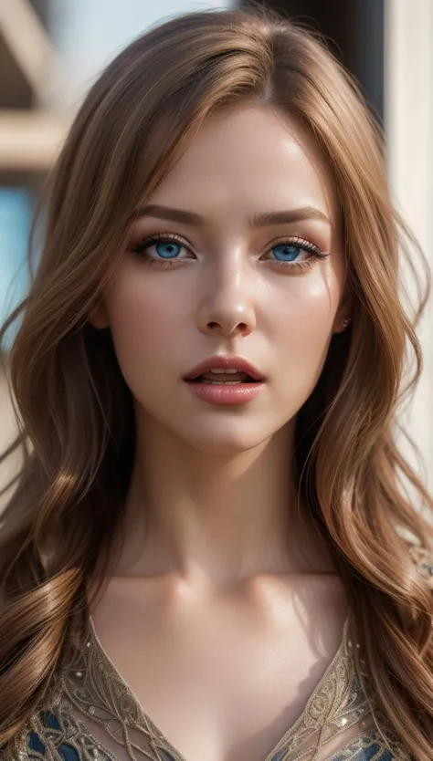 sfw, angle view, (looks at the viewer: 1.1), a luxurious woman with a perfect natural face, blue eyes, (squinting eyes: 1.2), (o...