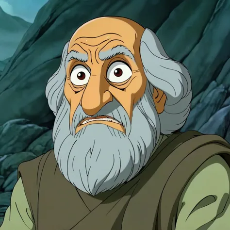 a close up of a cartoon character with a beard and a beard