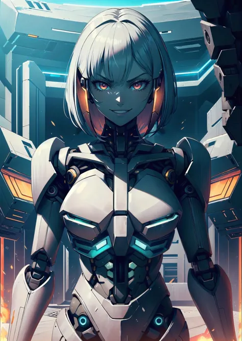 a close up of a woman in a futuristic suit with a sci - futuristic background