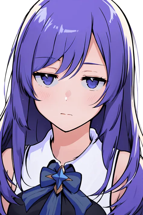 anime girl with long purple hair and blue eyes wearing a bow