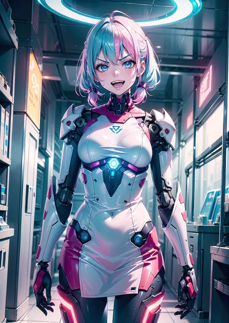 a woman in a futuristic suit standing in a room