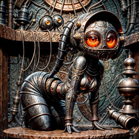 Machinarium, Hans Giger, 1girl, <lora:add_detail:1> <lora:more_details:1>, ((intricate details)), hdr, ((intricate details, hype...