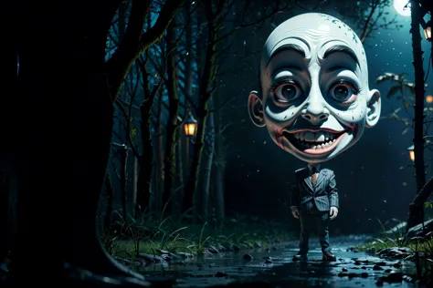 (big eyes),(beatlejuice:1.2) and joker, Gothic, evil smile, vampyr, cute face, bats, bloody tears,fangs, ((intricate details)),( cinematic, air particles, backlight, dappled moonlight, blurry foreground) , creepy , blood , monsters ,  by Tim burton, action-packed, <lora:LowRA:0.8> dark theme,