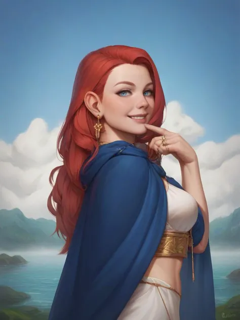 1girl,female,solo,portrait,female focus,barefoot,
red hair,blue eyes,long hair,light skin,smile,
looking at viewer,outdoors,
beautiful,blue cloak,gold inlay,earrings,
BREAK
score_9,score_8_up,score_7_up,score_6_up,score_5_up,score_4_up,source_cartoon,rating_safe,<lora:tbh-pony-real-gen3:1>