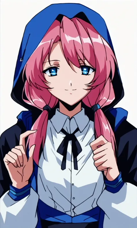 a close up of a person with pink hair wearing a hoodie