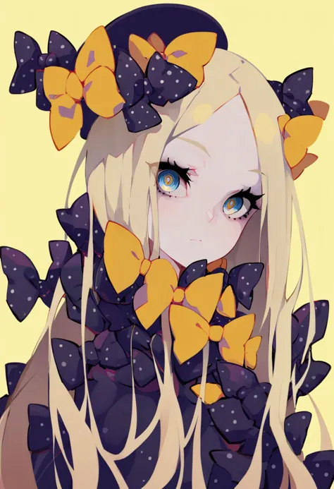 anime girl with long blonde hair and yellow bow tie