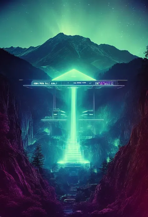 ()hyoer realistic:2.0)polaroid picture 
an image of 
a futuristic, neon-lit (appalachian mountain range, transformed into a utop...