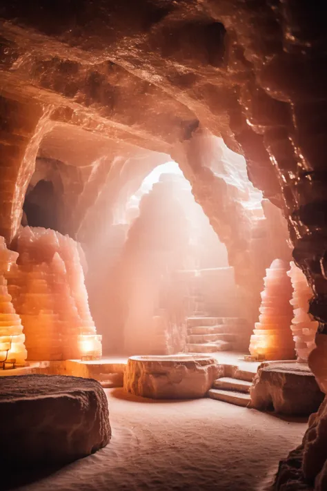 a view of a cave with a light coming from the top