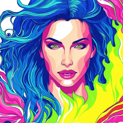 vector-art close-up of a beautiful woman underwater, beautiful face, colorful eyes, ((wet body)), (hallucinating colorful), (flo...