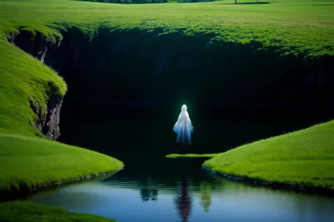 arafed image of a person standing in a field with a white robe