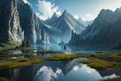 a close up of a person standing on a rock near a body of water