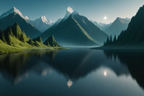 a close up of a lake with mountains in the background