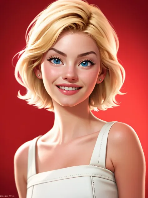 Realistic photo of a beautiful 3l1sh4c-v1 woman,  1girl, solo, looking at viewer, smile, short hair, blue eyes, blonde hair, sim...