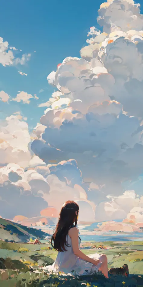 <lora:Light oil painting_20231025095300:0.9>, 
halo, 1girl, sky, cloud, solo, letterboxed, outdoors, wings, grass, angel, dress,...