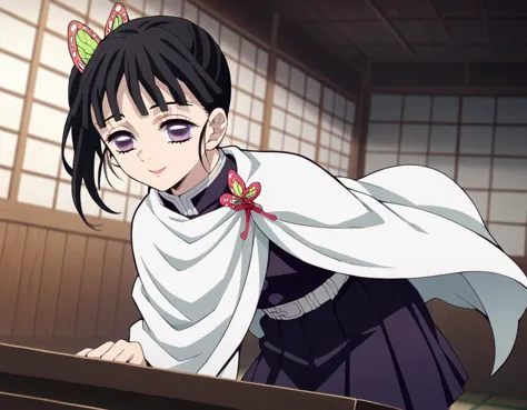 anime image of a woman in a kimono outfit leaning on a table