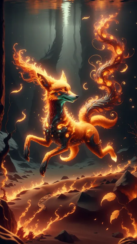 a painting of a horse with fire coming out of it