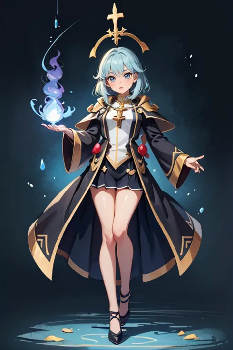 masterpiece, ultra quality,( 1girl ),(full body),(wearing beautiful magic priest suit),