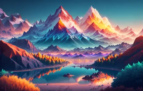 A stunning view of the mountains from the perspective of a giant, colourful, 8K, ultra realistic, highly detailed, octane render, unreal engine, symmetrical, insane lighting, studio photo, amazing view, unreal 5, isometric, digital art, smog, pollution, to...