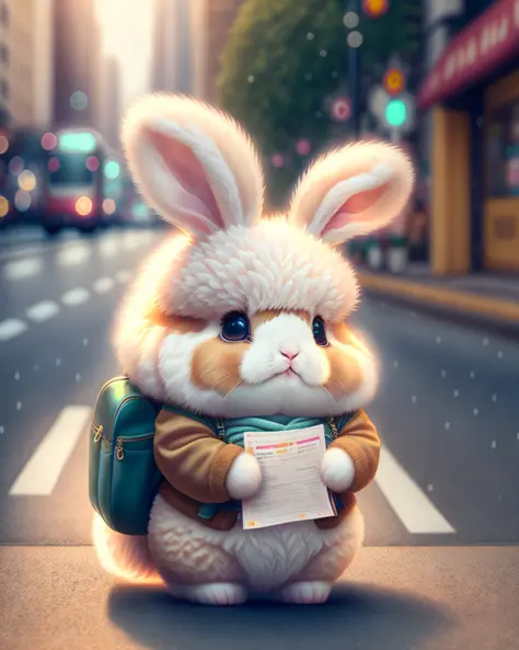 a cute fluffy bunny grumpily working on her trip itinerary