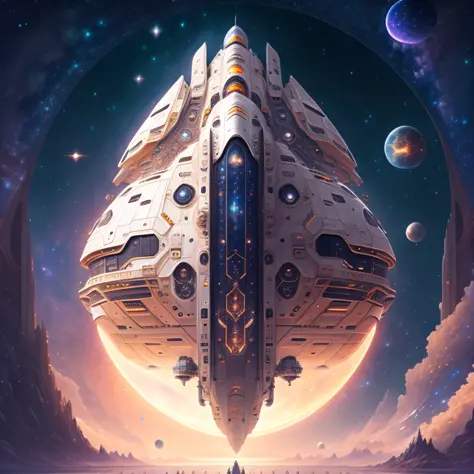 intricate detailed spaceship floating in a huge galaxy, artstation