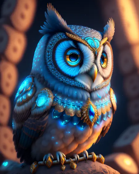 a digital painting of an owl with blue eyes, unreal engine render + a goddess, very detailed , beeple global illumination, elabo...
