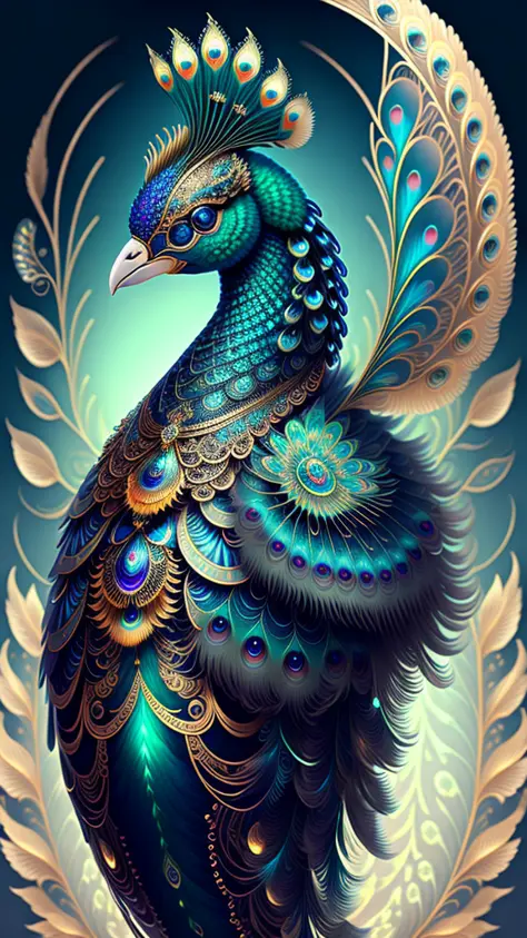 pavo real mecánico android,alas de robot,en serio lo siento, James Jean. arte generativo, Barroco, Intrincado patterns, fractalism, película fija, Fotorrealista, vibrantes plumas de pavo real, Intrincado, elegant, muy detallado, pintura digital, estación de arte, Liso, enfoque nítido, ilustración, correr más que, vaporizador,tiro de cuerpo completo