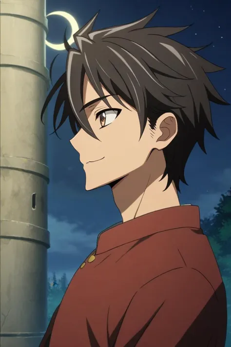 score_9, score_8_up, score_7_up, source_anime, rating_safe, , , , , 1boy, solo, male focus, <lora:takashi_komuro_pony:0.98>, takashi_komuro, black hair, brown eyes, short hair, hair between eyes, profile, castle, night, crescent moon, jumping, seductive smile, , <lora:sdxl_lightning_8step_lora:1>