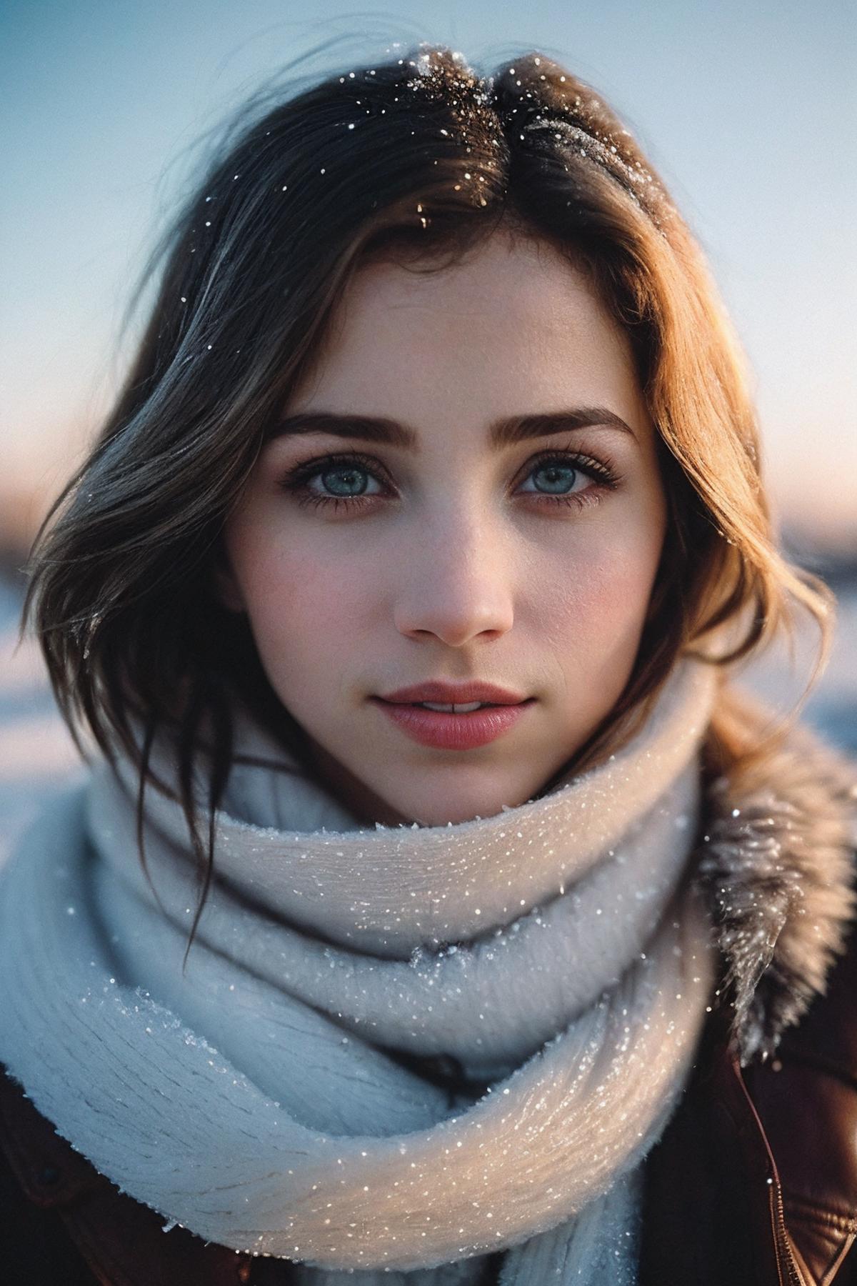 A close up of a woman wearing a hat and scarf - SeaArt AI