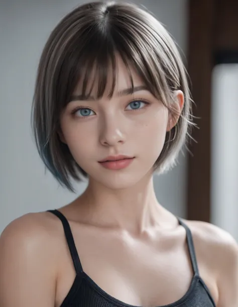 a woman with a short hair and a black top