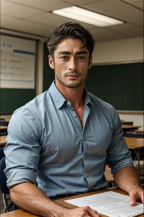 <lora:Kenji_GV:1>1man handsome 40 year old professor teaching a college course