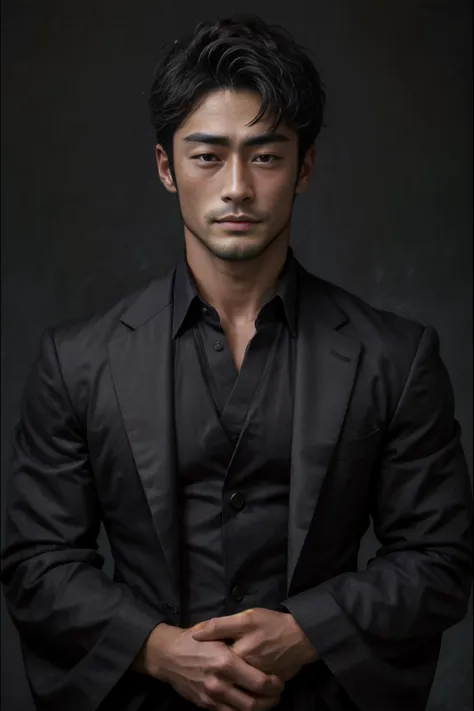 <lora:Kenji_GV:1> 1man, handsome, black hair, dark eyes, Japanese, Daddy, formal shirt, portrait