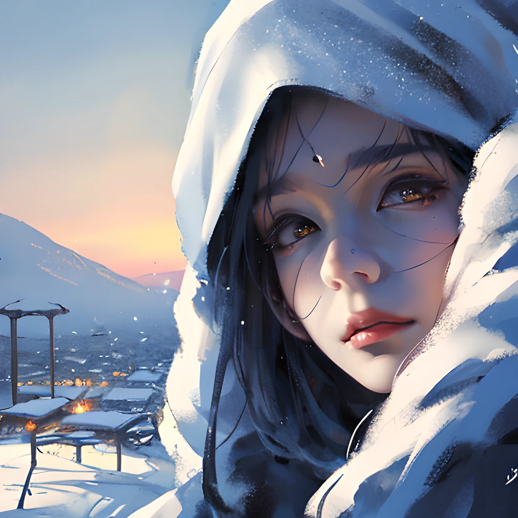 wlop,dalcefo,realistic,painting,fine detailed face,((winter)), cinematic light,  