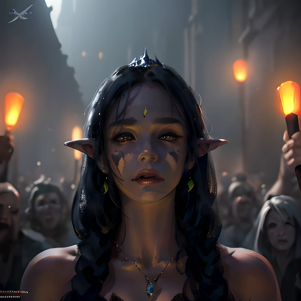 wlop,dalcefo,realistic,painting,darkness,princess,orc crowd,fine detailed face, cinematic light,  