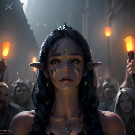 wlop,dalcefo,realistic,painting,darkness,princess,orc crowd,fine detailed face, cinematic light,  <lora:wlopStyleLora_30Epochs:0...