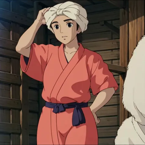 <lora:PrincessMononoke001:0.7>,solo,
Toki,1woman,
towel on head,
japanese clothes,