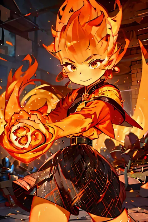 <lora:EmberElementalV2:0.8> Ember, girl made of fire, battle mage, (masterpiece, best quality,highres, perfect hands)