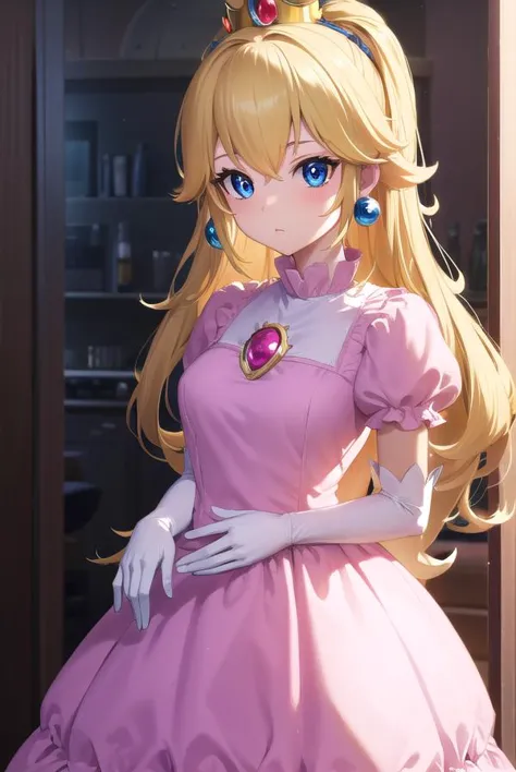 princesspeach, <lyco:princesspeach-lyco-nochekaiser:1>,
princess peach, blonde hair, blue eyes, long hair,
BREAK crown, dress, gem, gloves, pink dress, puffy short sleeves, puffy sleeves, short sleeves, white gloves,
BREAK indoors,
BREAK looking at viewer, (cowboy shot:1.5),
BREAK <lyco:GoodHands-beta2:1>, (masterpiece:1.2), best quality, high resolution, unity 8k wallpaper, (illustration:0.8), (beautiful detailed eyes:1.6), extremely detailed face, perfect lighting, extremely detailed CG, (perfect hands, perfect anatomy),