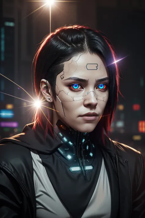 a woman with a futuristic face and glowing eyes