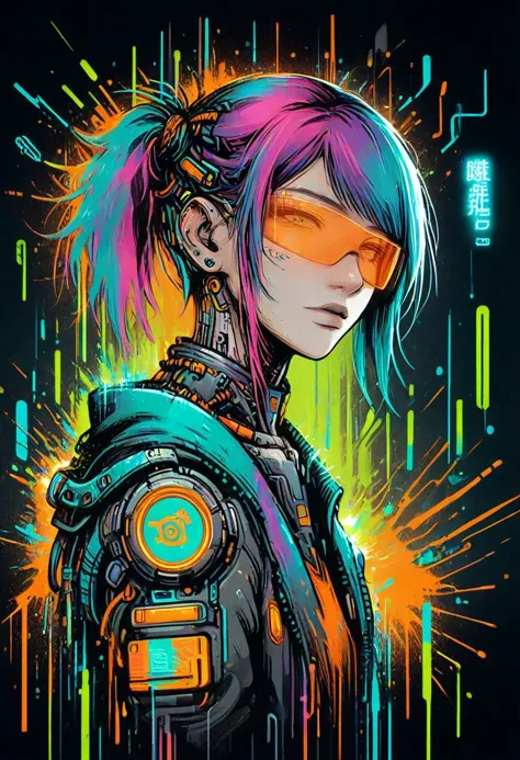 anime artwork sci-fi style cyberspace dj club, augmented reality street artist, wearing a holo-hoodie, from the sides and on the...