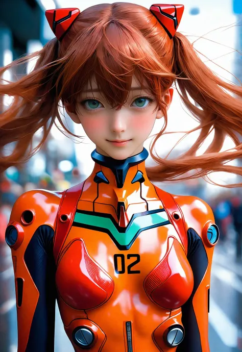full body real - Live - action adaptation of a 3d character of Asuka Langley Soryu in plugsuit, charming face, NeonGenesis Evang...