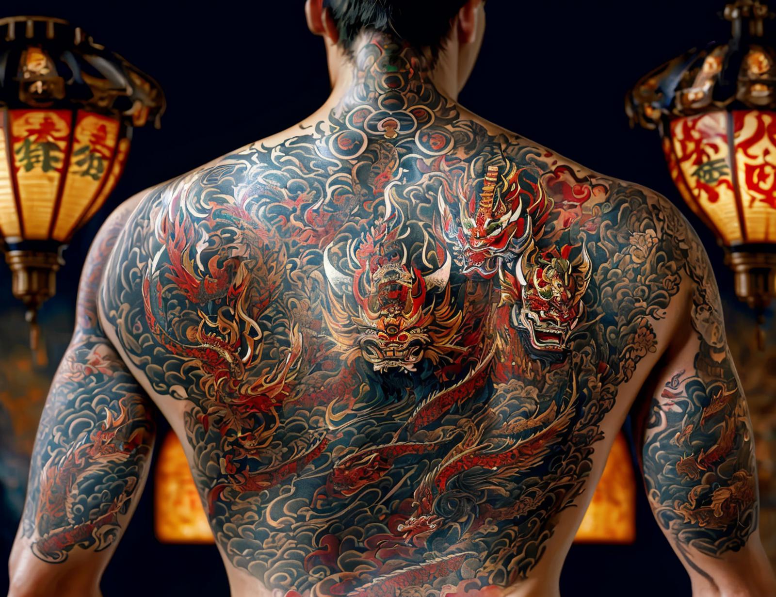 A close up of a man with a tattoo on his back - SeaArt AI