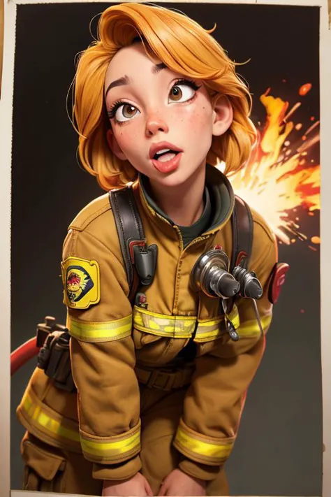 a cartoon firefighter with a fire hose and a fire extinguis