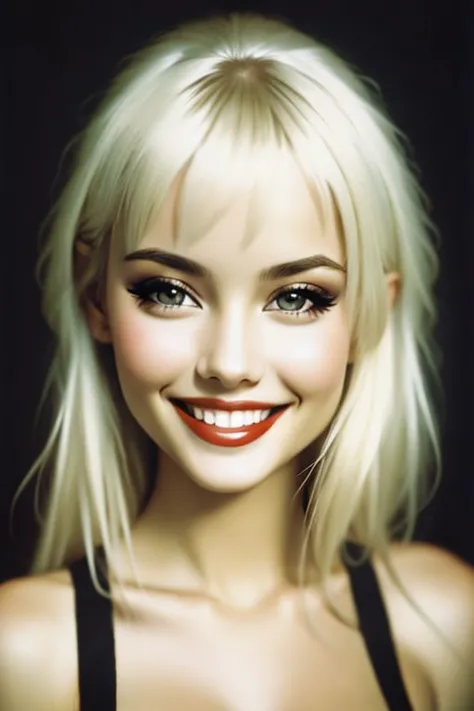 a painting of a woman with blonde hair and a smile