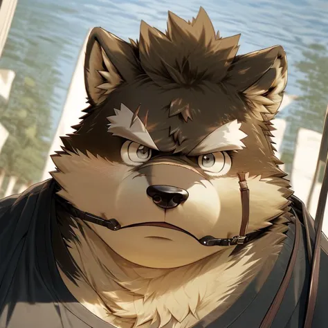 anime character with a furry face and a collar around his neck