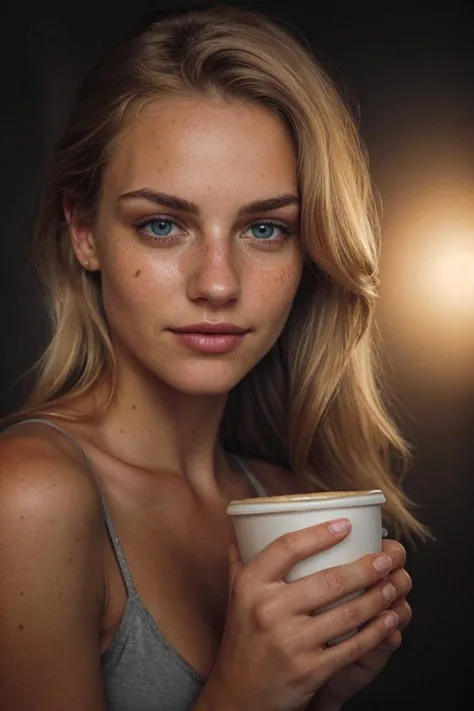 a woman holding a cup of coffee in her hand