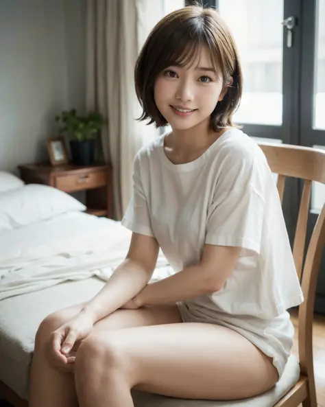 best quality, face focus, soft light, (depth of field) ,ultra high res, (photorealistic:1.4), RAW photo, (moody lighting, night:1.2), bedroom,
(upper thigh:1.4)
1japanese girl, solo, cute, kawaii, (shy, smile:1.1), (brown eyes), natural face, (short hair),...