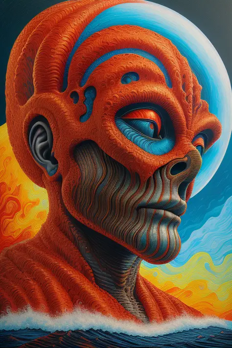 vulcano, lava, ocean, surreal by dan mumford and umberto boccioni, oil on canvas. Ultra HD, 8K