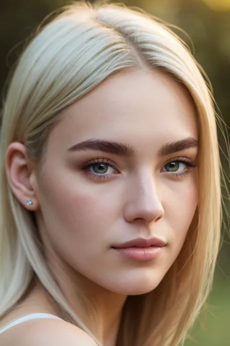 a close up of a woman with blonde hair and blue eyes