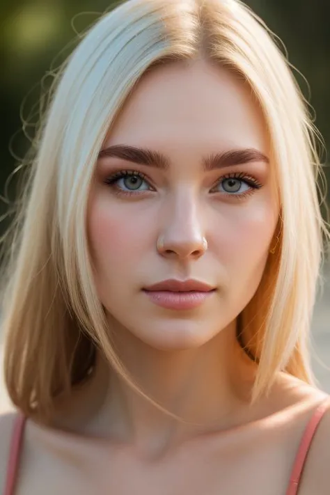 a close up of a woman with blonde hair and blue eyes