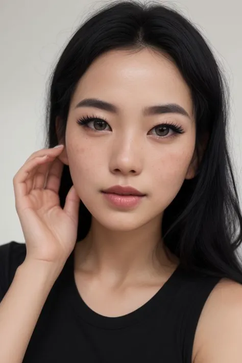 (Cute korean girl), (a black oversized t-shirt with no prints texts or designs:1.3), (black oversized t-shirt:1.4), (black shorts:1.3) clear beautiful eyes, (smiling), (light leaks),(micro waist:1.2), shiny skin,eyeliner,eyeshadow,eyelashes,sweating, beautiful senary, freckles on the face, (glossy lips:1.25), plump lips, big lips, (dark makeup:1.25), detailed eyes, innocent face, beautiful face, symmetrical face, high arch eyebrows, (sharp eyes:1.25), (lip glossed:1.25), (blush:1.25), (sharp facial features:1.25), shine skin, (shine black hair:1.5), (lush black hair:1.25), (side black hair:1.25), (mussed black hair:1.25), (fluffy black hair:1.25), medium black hair, (manicure, black nail polish:1.2), (torso view:1.3), (cinematic lighting:1.2), (volumetric:1.2), (looking at viewer:1.3), masterpiece, best quality, extremely detailed, detailed, (epic realistic1.4), (hdr:1.4), (dark shot:0.7), intricate details, intricate, cinematic